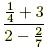Compound fraction example: (1/4 + 3) divided by (2 - 2/7)